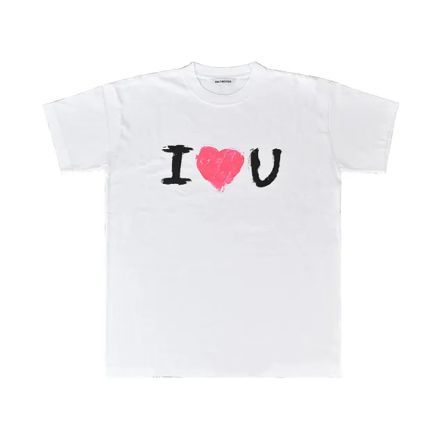 【Balenciaga 巴黎世家】BALENCIAGA I LOVE U印花女款OVER SIZE純棉T(白)（其他規格）