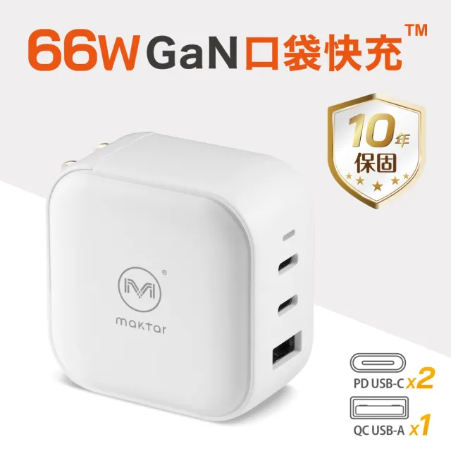 【Maktar】66W GaN 氮化鎵口袋快充(旅行必備充電器)