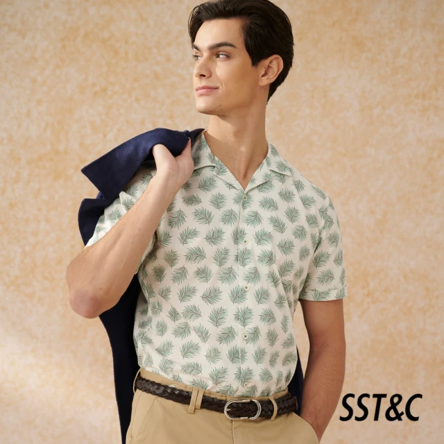 SST&C 新品９折 彈性合身 藍色海洋風印花標準版襯衫03