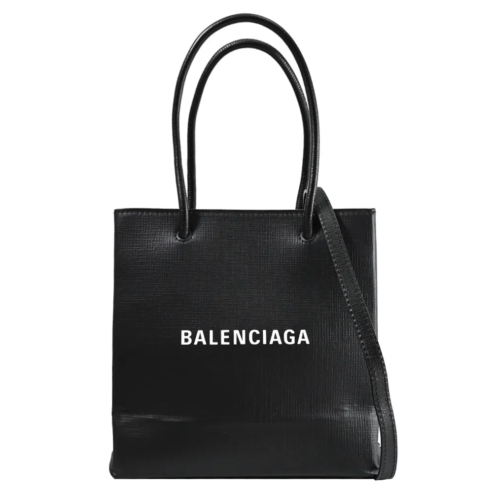 【Balenciaga 巴黎世家】經典素面簡約LOGO小牛皮兩用紙袋包(黑)