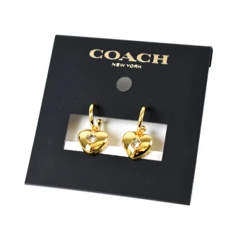 【COACH】愛心水鑽針式耳環-金色