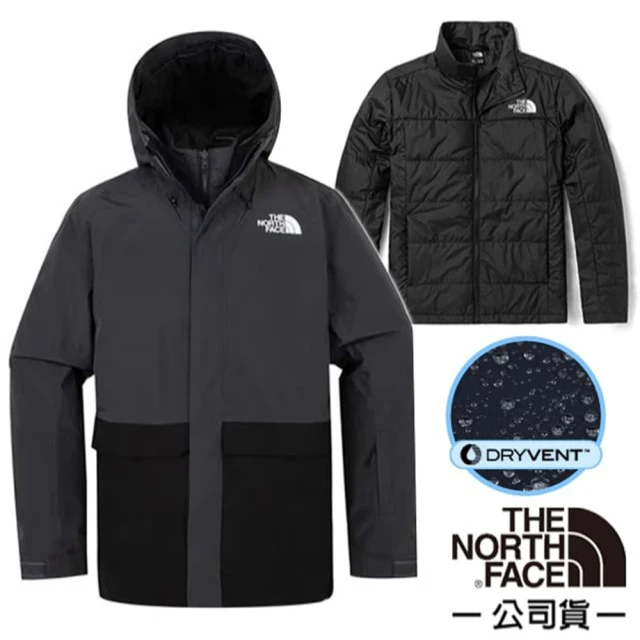 The North Face 男 3合1_防水耐磨 兩件式連帽外套.夾克.風雨衣(4QX7-TLY 瀝青灰/黑)