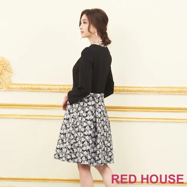 【RED HOUSE 蕾赫斯】氣質花朵拼接洋裝(黑色)