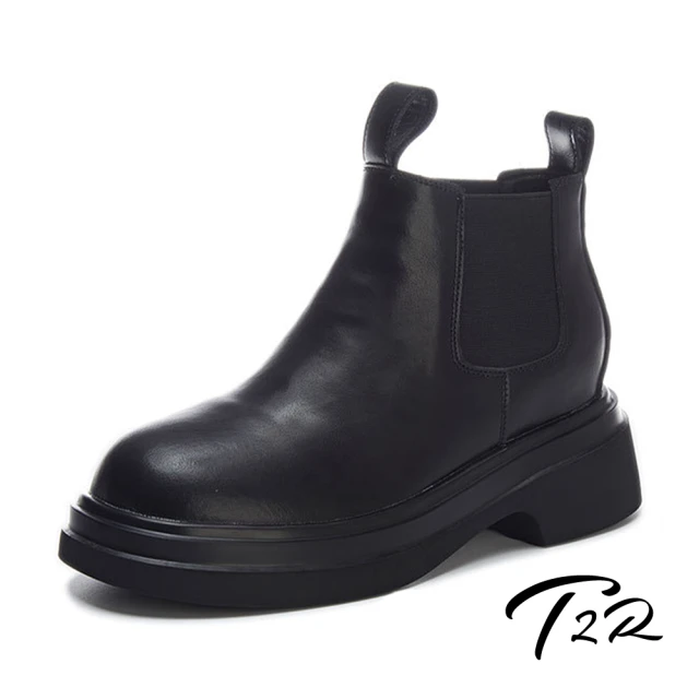 T2R 正韓空運-真皮素面切爾西短靴-增高約7公分-黑(59