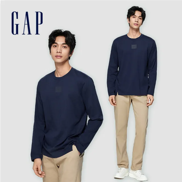 【GAP】男裝 Logo純棉圓領長袖T恤-多色可選(885504)