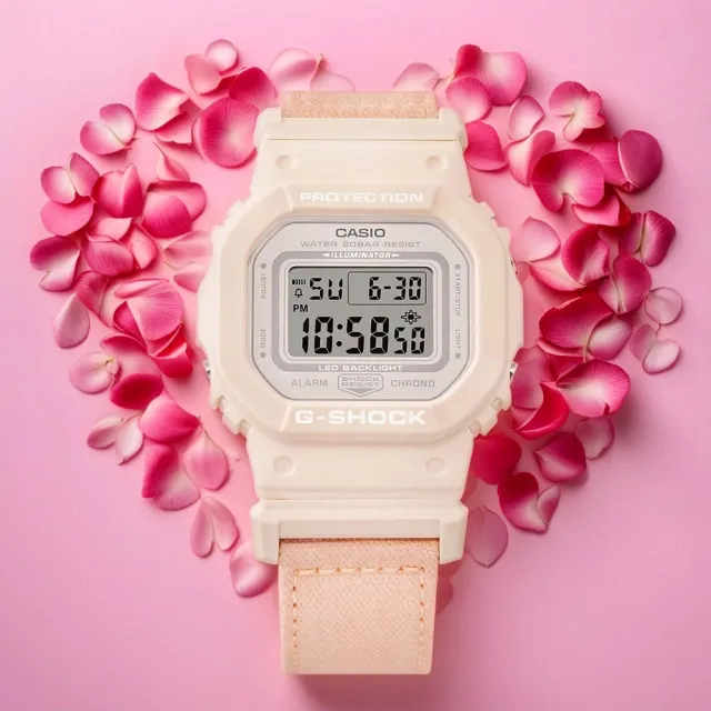 【CASIO 卡西歐】G-SHOCK 自然系列 櫻花粉 布質錶帶方型女錶 送禮 禮物 推薦(GMD-S5600CT-4)