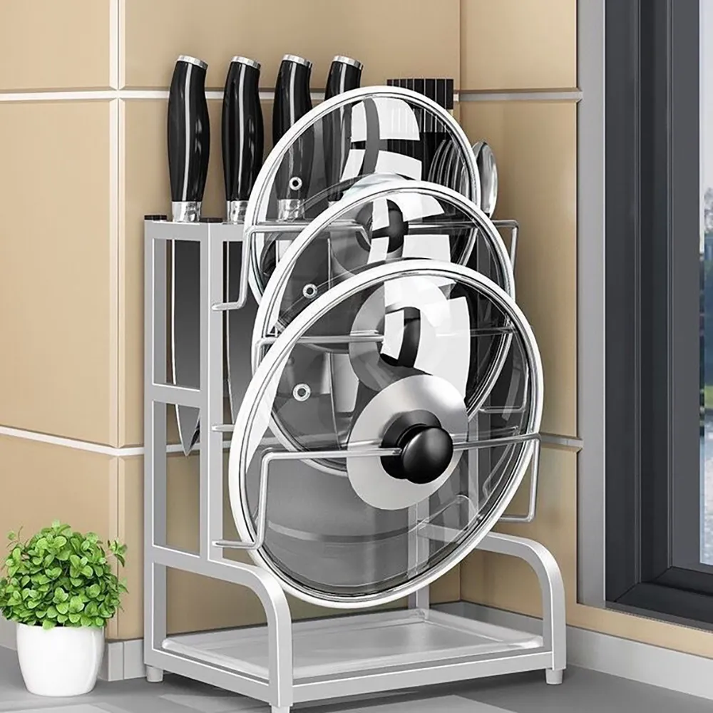 【媽媽咪呀】304不鏽鋼鍋蓋刀具筷子收納架-加大升級版(檯面壁掛兩用鍋蓋架 刀架 筷子筒 不銹鋼廚房置物架)