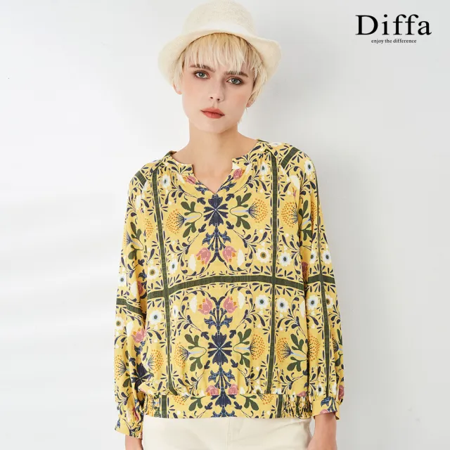 【Diffa】歐風質感花卉拉克蘭袖上衣-女