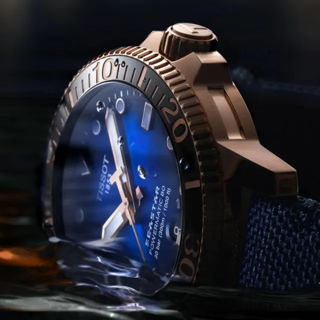 【TISSOT 天梭 官方授權】SEASTAR 海洋之星 300米陶瓷圈潛水機械腕錶 禮物推薦 畢業禮物(T1204073704100)