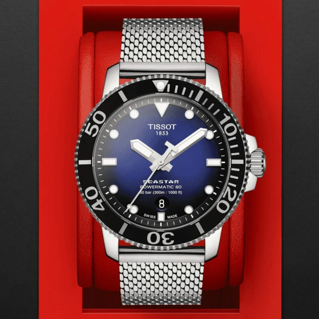 【TISSOT 天梭 官方授權】SEASTAR 海洋之星 300米陶瓷圈潛水機械腕錶 禮物推薦 畢業禮物(T1204071104102)