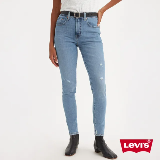 【LEVIS】女款 721高腰緊身窄管牛仔長褲 / 淺藍水洗破壞加工 / 彈性布料 熱賣單品 18882-0687