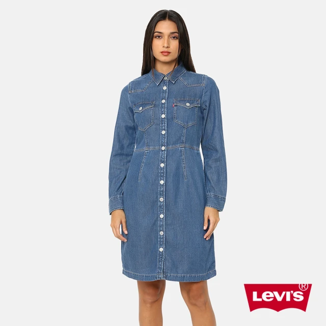 LEVISLEVIS 女款 合身長版牛仔洋裝 / 襯衫式順腰設計 / 經典外套母扣 人氣新品 A7565-0000