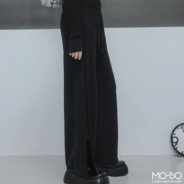 【MO-BO】舒適開衩針織闊腿褲
