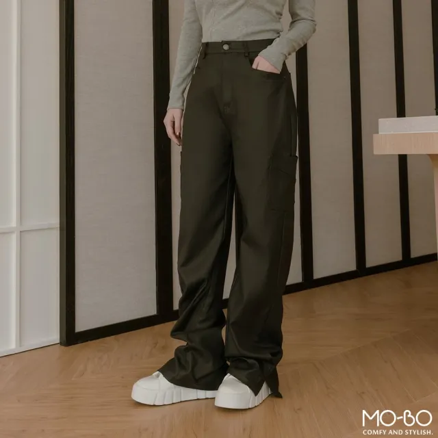 【MO-BO】帥氣工裝風格皮長褲