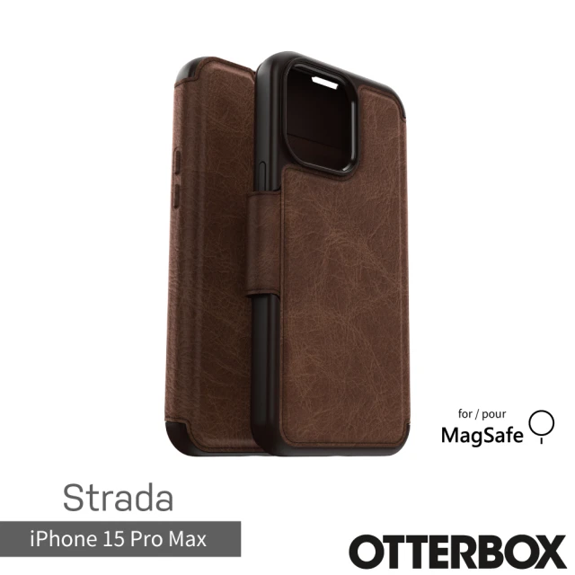 OtterBox iPhone 15 Pro Max 6.7吋 Strada 步道者系列真皮掀蓋保護殼-棕(支援MagSafe)