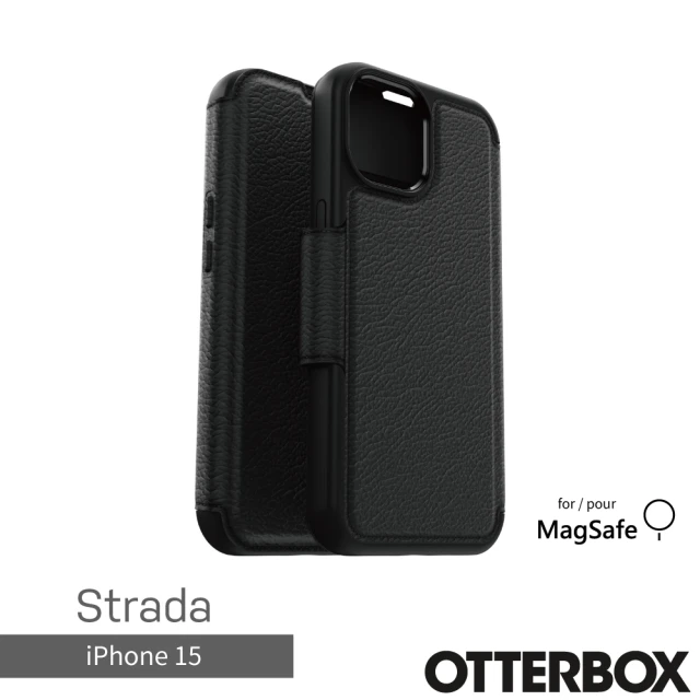 OtterBoxOtterBox iPhone 15 6.1吋 Strada 步道者系列真皮掀蓋保護殼-黑(支援MagSafe)