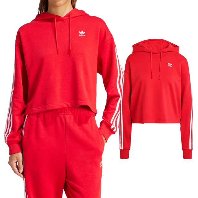 adidas 愛迪達 3S Short Hoodie 女款 紅色 短版 連帽 上衣 運動 休閒 長袖 IN8387