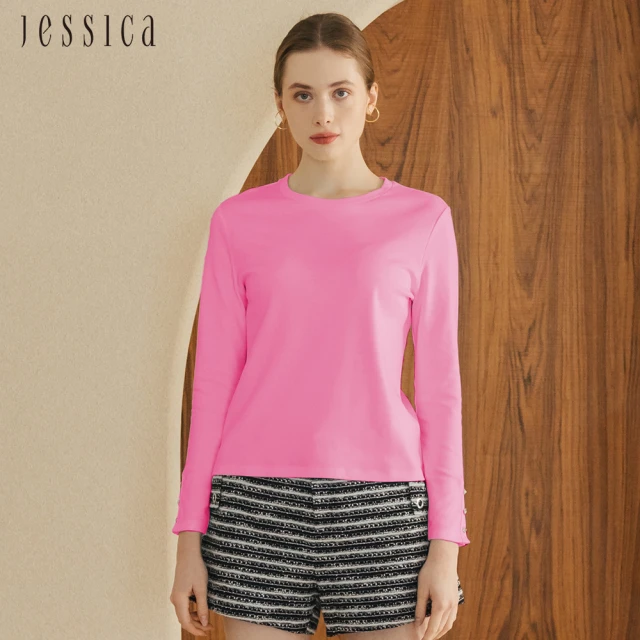【JESSICA】簡約百搭圓領棉質長袖T恤J30532（粉）