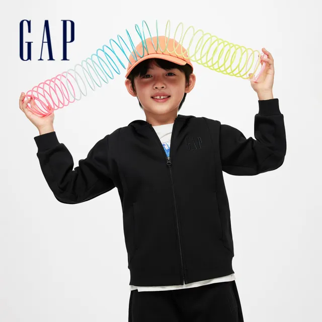 【GAP】男童裝 Logo連帽外套 空氣三明治系列-黑色(891700)