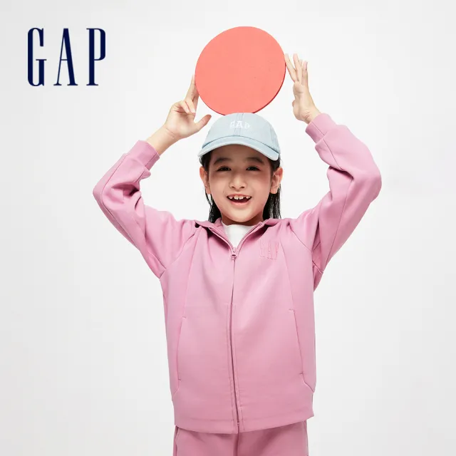 【GAP】女童裝 Logo連帽外套 空氣三明治系列-粉色(891980)