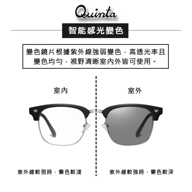 【Quinta】UV400時尚文青變色防藍光眼鏡(經典辦框/智能變色/有效保護眼睛-QTF5009B-多色可選)