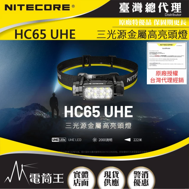 NITECORE 電筒王 HC65 UHE(2000流明 222米 三光源金屬高亮頭燈 紅/白光 8核UHE LED)