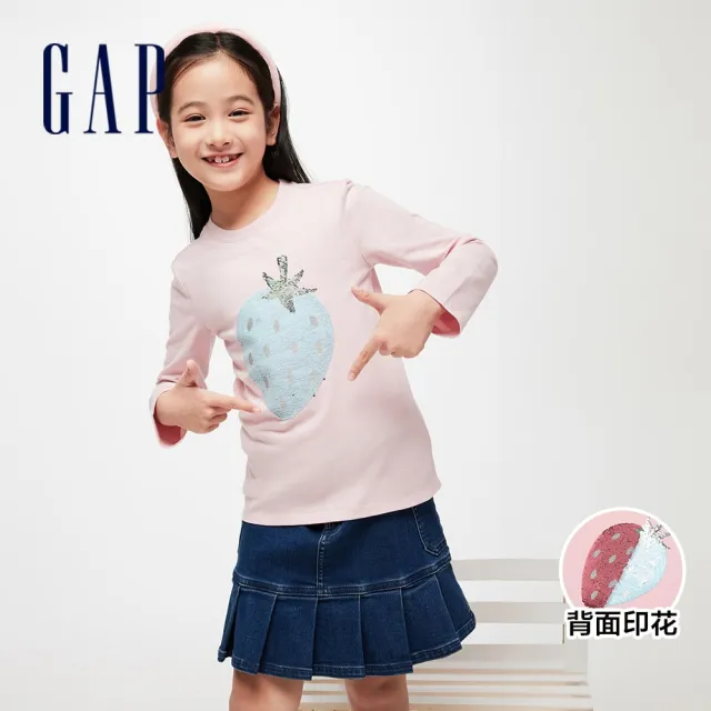 【GAP】女童裝 純棉趣味圓領長袖T恤-粉紅色(890398)