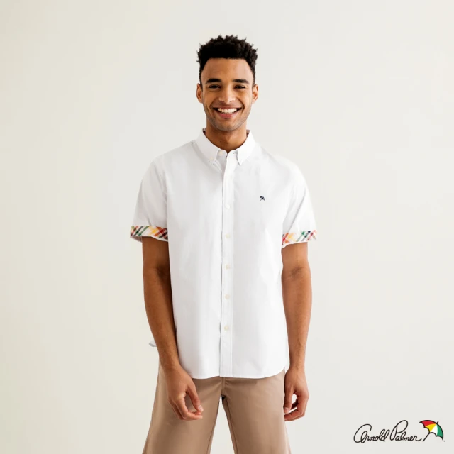 Arnold Palmer 雨傘 男裝-經典格紋滾邊短袖襯衫(白色)