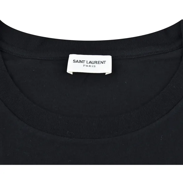 【YSL】YSL SAINT LAURENT草寫白字LOGO休閒純棉短袖圓領T恤(女款/黑)