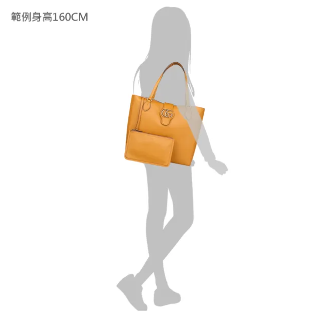 【GUCCI 古馳】GUCCI雙G金字LOGO小牛皮磁吸式肩背托特子母包(中/焦橙)