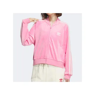 【adidas 愛迪達】VELOUR SST JKT 女款 粉色 新年 拉鍊 口袋 刺繡 外套 IX4223