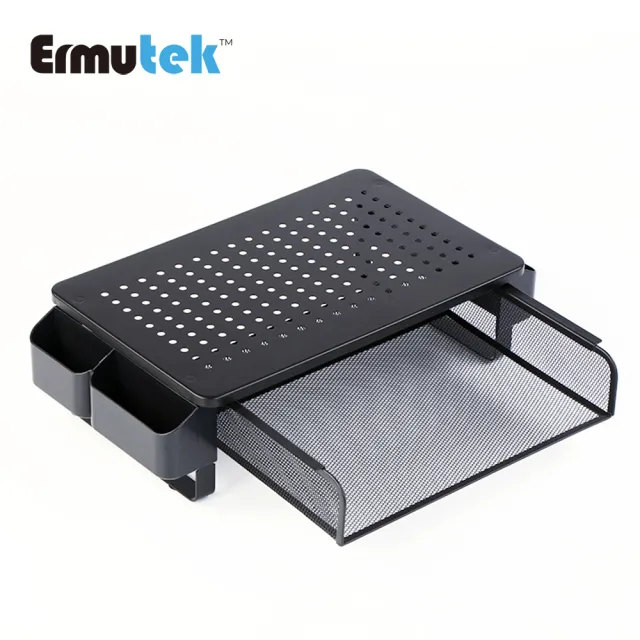 【Ermutek二木科技】桌上型螢幕收納架螢幕增高架+雙側收納抽屜(黑003-B) 