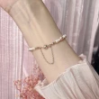 【Elegant 珍愛宣言】玫瑰粉雙色天然珍珠手鏈(天然粉紫色 白色珍珠 金球磁吸釦 手鍊)