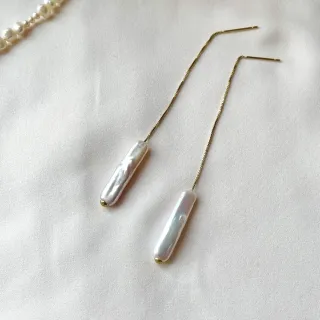 【Elegant 珍愛宣言】流星雨天然長形幻彩珍珠耳線耳環(天然長形幻彩銀白光珍珠耳線耳環 禮