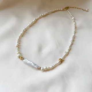 【Elegant 珍愛宣言】流星花園長形巴洛克天然珍珠頸項鍊(天然長條形珍珠 不規則小珍珠 珍 