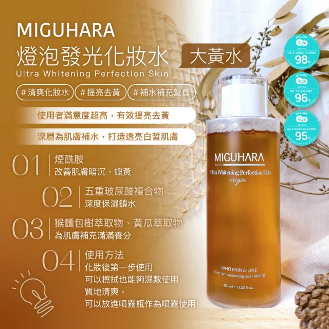 【MIGUHARA】燈泡發光化妝水 400ML 2入組(大黃水 化妝水 濕敷 透亮 爽膚水 美白 熬夜 韓國)