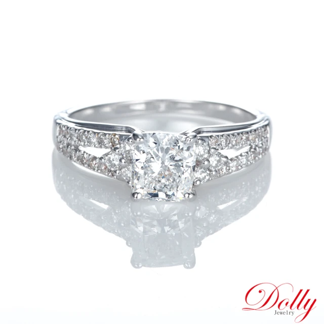 DOLLYDOLLY 1克拉 求婚戒18K金枕型車工鑽石戒指(003)