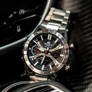 【CASIO 卡西歐】EDIFICE 藍牙 太陽能電力 碳纖維錶殼 獨特懸吊設計 賽車運動(ECB-2000D-1A)