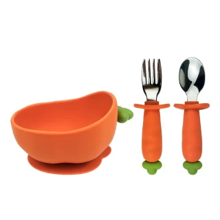 【傳佳知寶】perfection胡蘿蔔餐具組/矽膠吸盤碗/湯匙/叉子(兔寶寶最愛的胡蘿蔔餐具)
