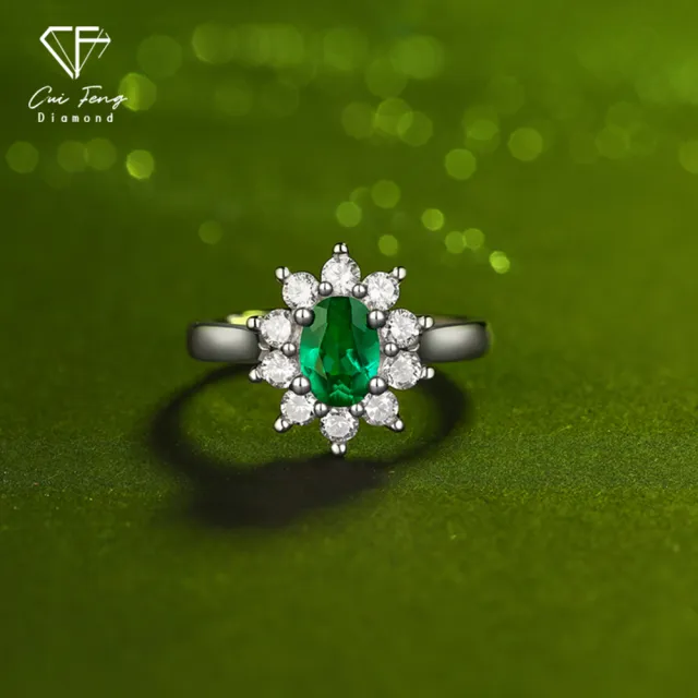 【CF Diamond】女戒 培育祖母綠 雙11 1克拉《若葉》(哥倫比亞祖母綠 戒指 女戒 鑽戒 生日 禮物)