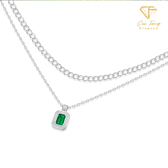 【CF Diamond】項鍊 培育祖母綠 50分《花跡》(雙11 哥倫比亞祖母綠 鑽石 項鍊 生日 禮物)
