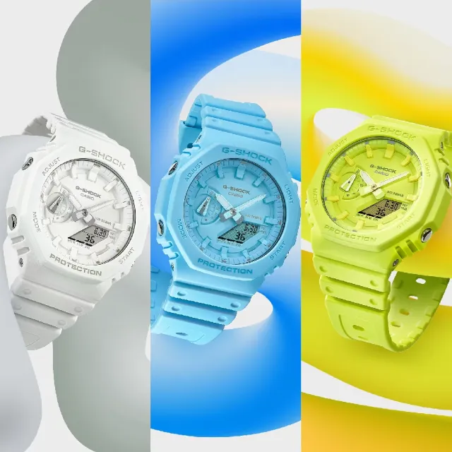 【CASIO 卡西歐】Tone-on-Tone系列 ITZY CHAERYEONG同款單色美學霓光黃時尚腕錶 45.4mm(GA-2100-9A9)