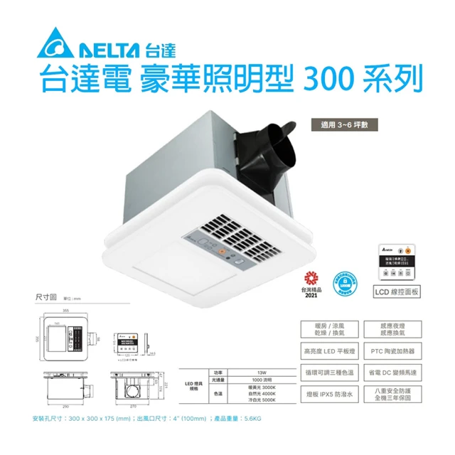 【台達電子】豪華300 線控 LED照明 110V / 220V 多功能循環涼暖風扇