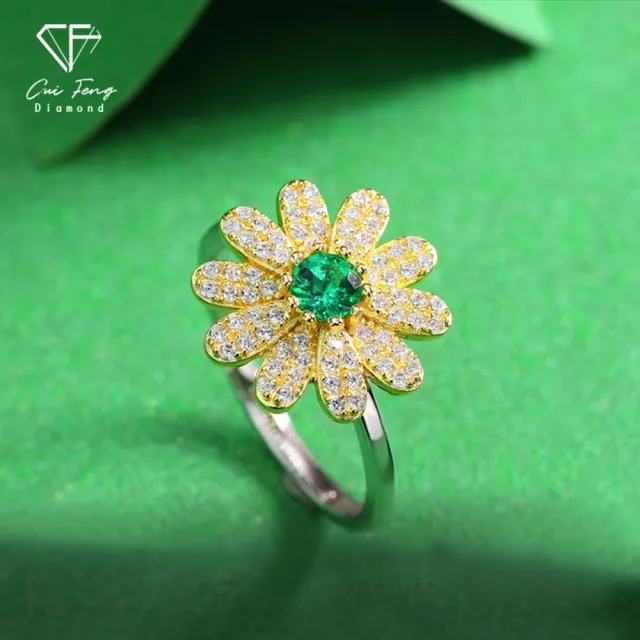 【CF Diamond】女戒 培育祖母綠 30分《花羨魅力》( 雙11 哥倫比亞祖母綠 戒指 女戒 鑽戒 生日 禮物)