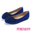 【PINKBABY】可愛圓頭甜美小花造型舒適平底豆豆鞋(藍)