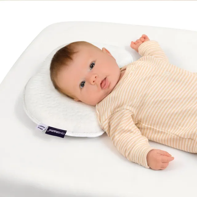 【ClevaMama】龍寶歐歐睏 防扁頭嬰兒枕0-6個月+澎澎針織毯/被毯/蓋毯 80x100cm