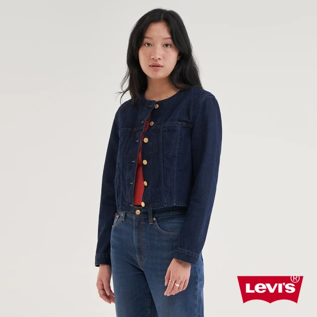 LEVIS 新年限定女款無領造型牛仔外套 / 金扣 / 天絲棉 A7376-0000 人氣新品