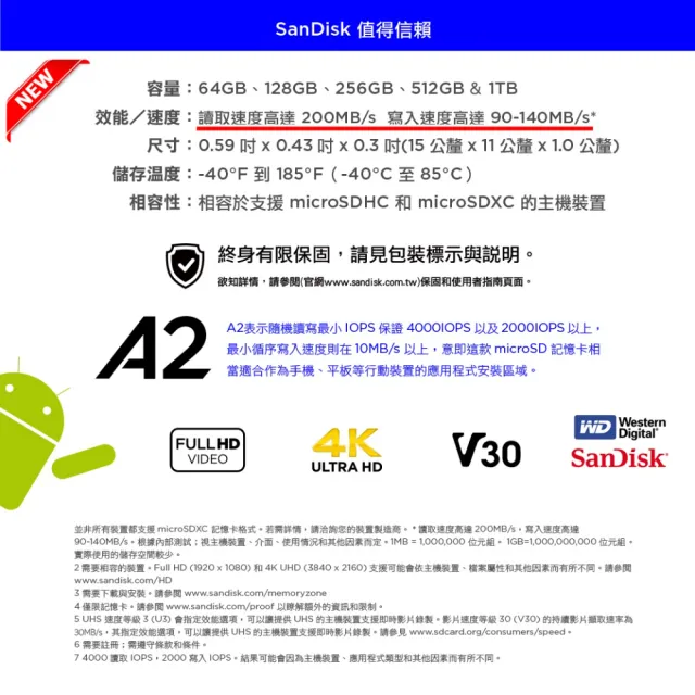 【SanDisk 晟碟】[極速升級 全新版] 128GB ExtremePRO A2 記憶卡 附SD轉卡(高速讀取200MB/s 原廠永久保固)