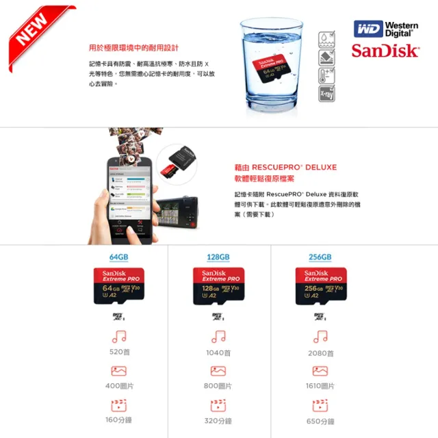 【SanDisk 晟碟】[極速升級 全新版] 256GB ExtremePRO A2 記憶卡 附SD轉卡(高速讀取200MB/s 原廠永久保固)