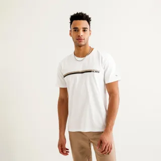 【Arnold Palmer 雨傘】男裝-撞色條紋拼接短袖T恤(白色)